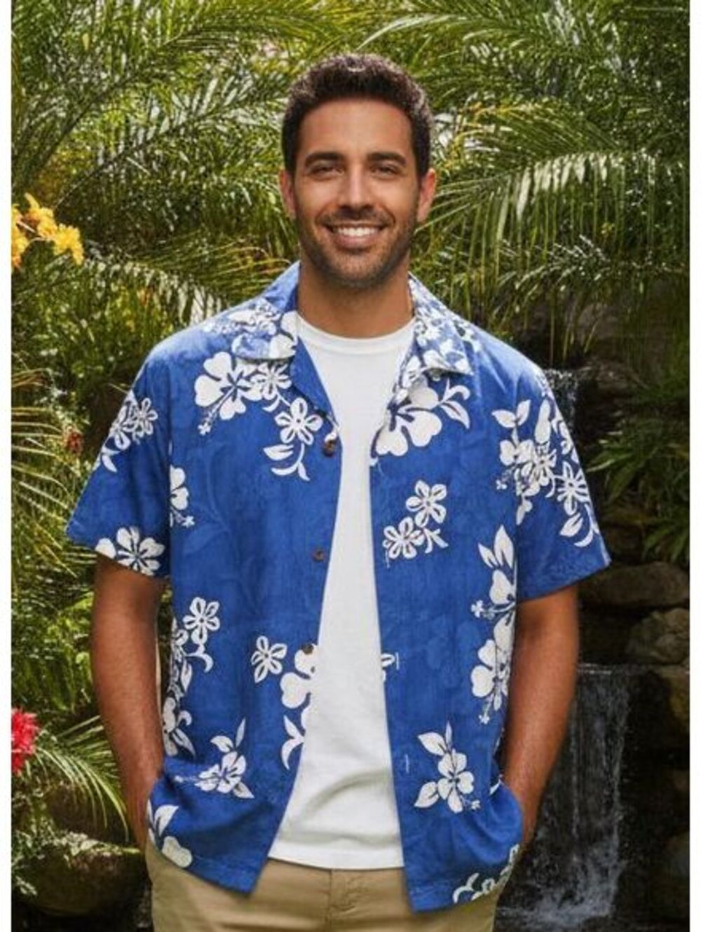 Pacific Legend Hawaiian Shirt XL Blue White Floral 100% Cotton Made in Hawaii